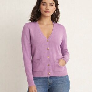 St John Womens Wool Silk Cardigan Sweater Long Sleeve Sz S Gold Buttons Lavender